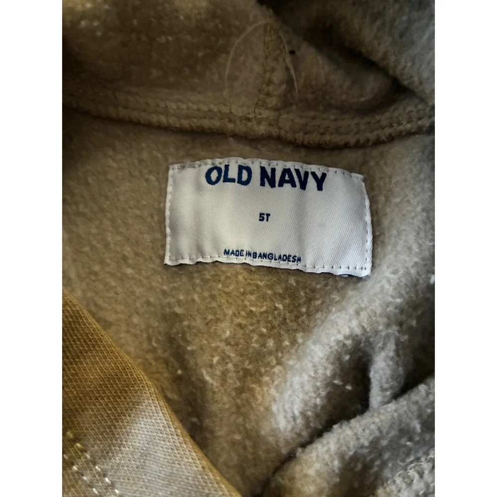 Old Navy Kids Tan Khaki Fleece Pullover Hoodie Front Cargo Pocket Size 5T